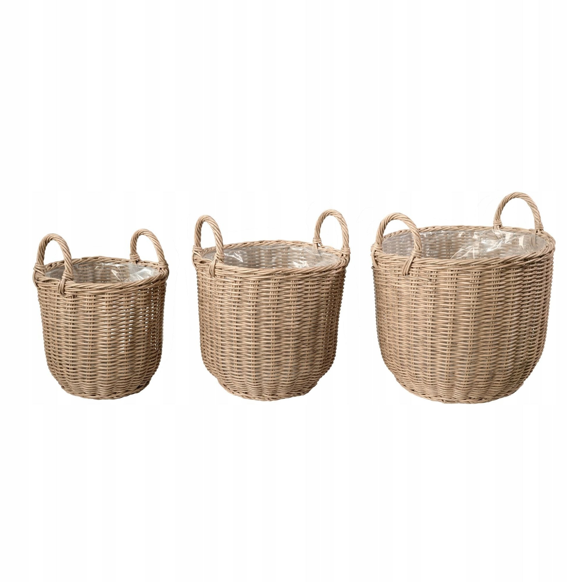 Technorattan Pot Covers Set of 3 Rattan Baskets Boho Balcony Terrace Color beige