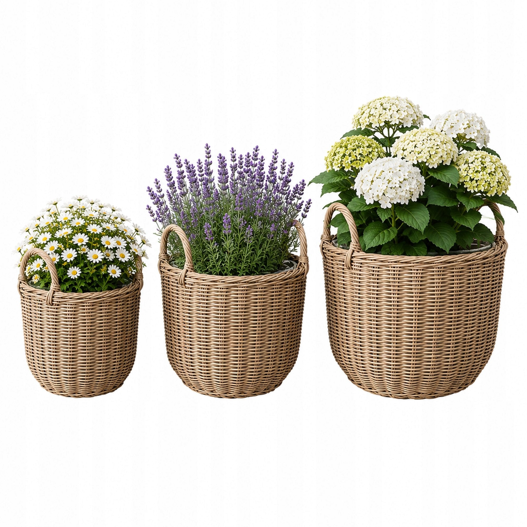 Technorattan Pot Covers Set of 3 Rattan Baskets Boho Balcony Terrace