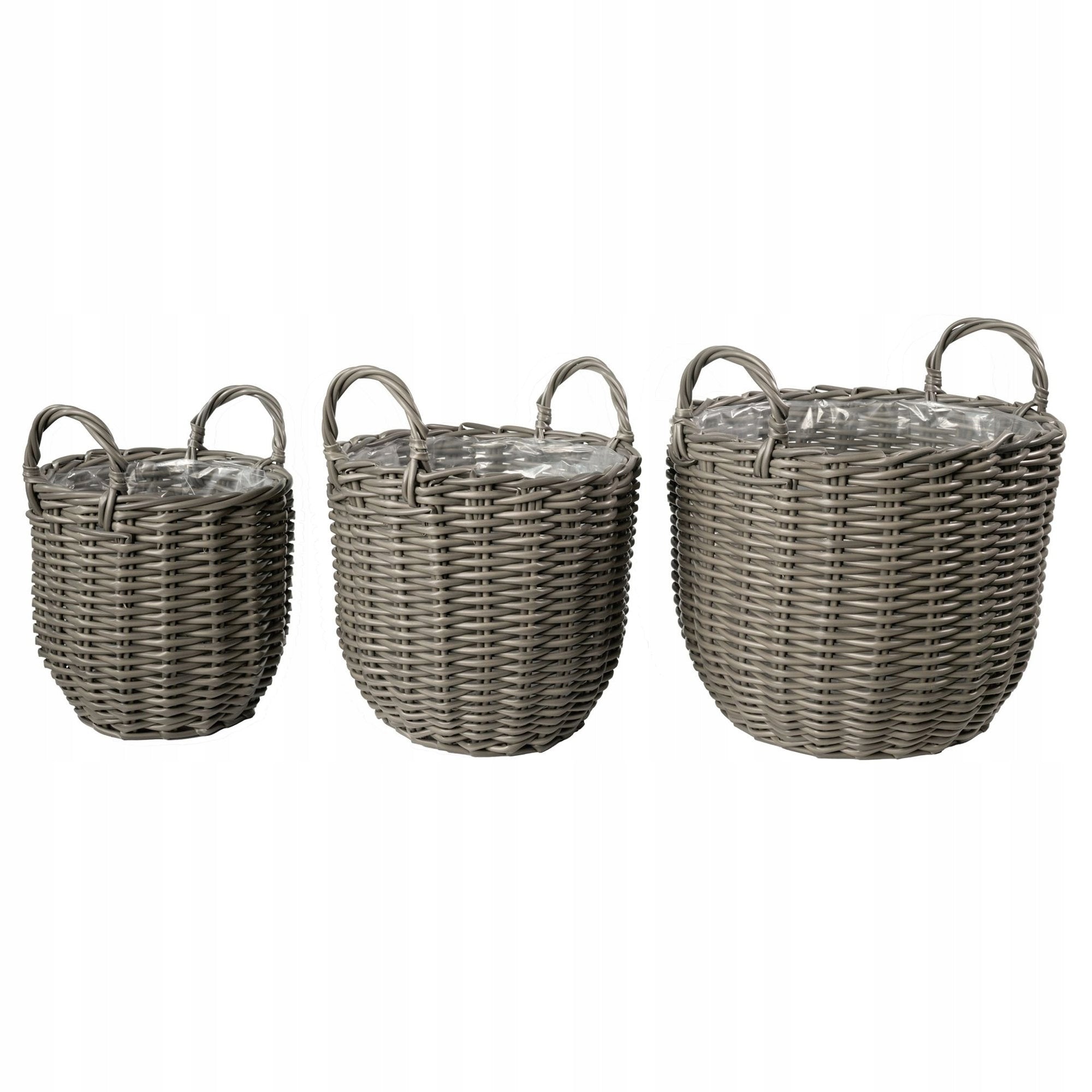 Technorattan Pot Covers Set of 3 Rattan Baskets Boho Terrace Balcony Color gray
