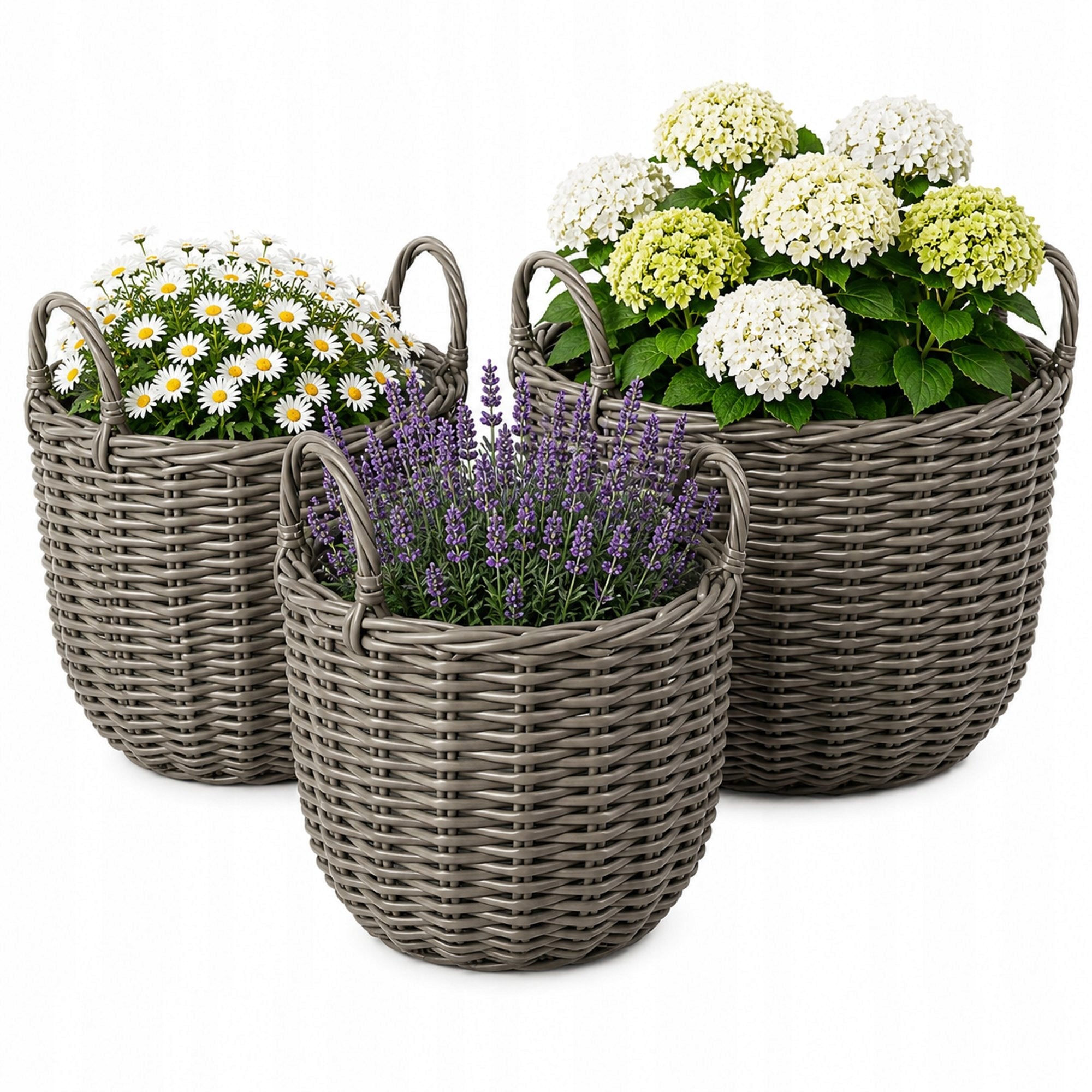 Technorattan Pot Covers Set of 3 Rattan Baskets Boho Terrace Balcony