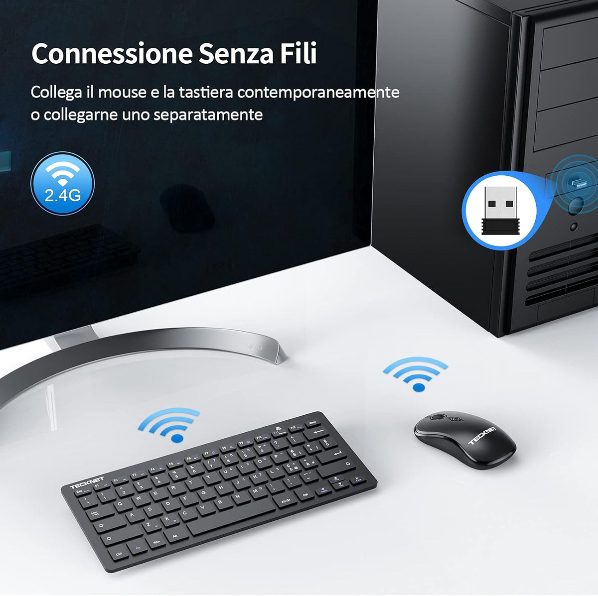 TeckNet Wireless PC Keyboard, UltraThin, Quiet,USB, QWERTY + MOUSE Manufacturer code TKKM006