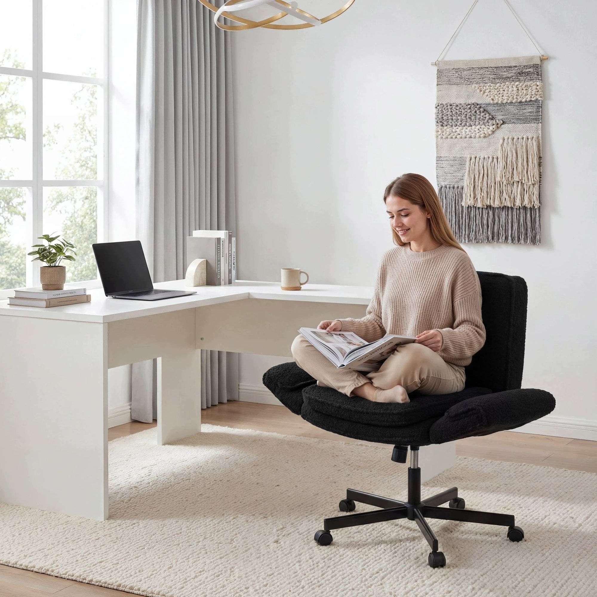 Teddy Swivel Office Chair For Desk Folding Armrests Black Packaging status original