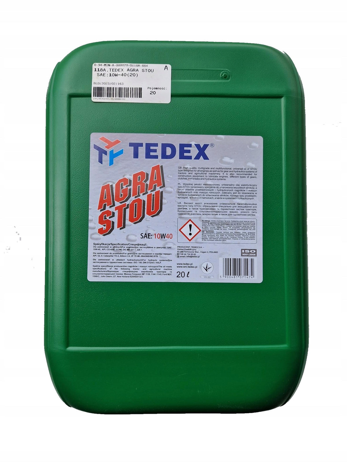 Tedex Agra STOU 10W-40 20L Oil Multifunction