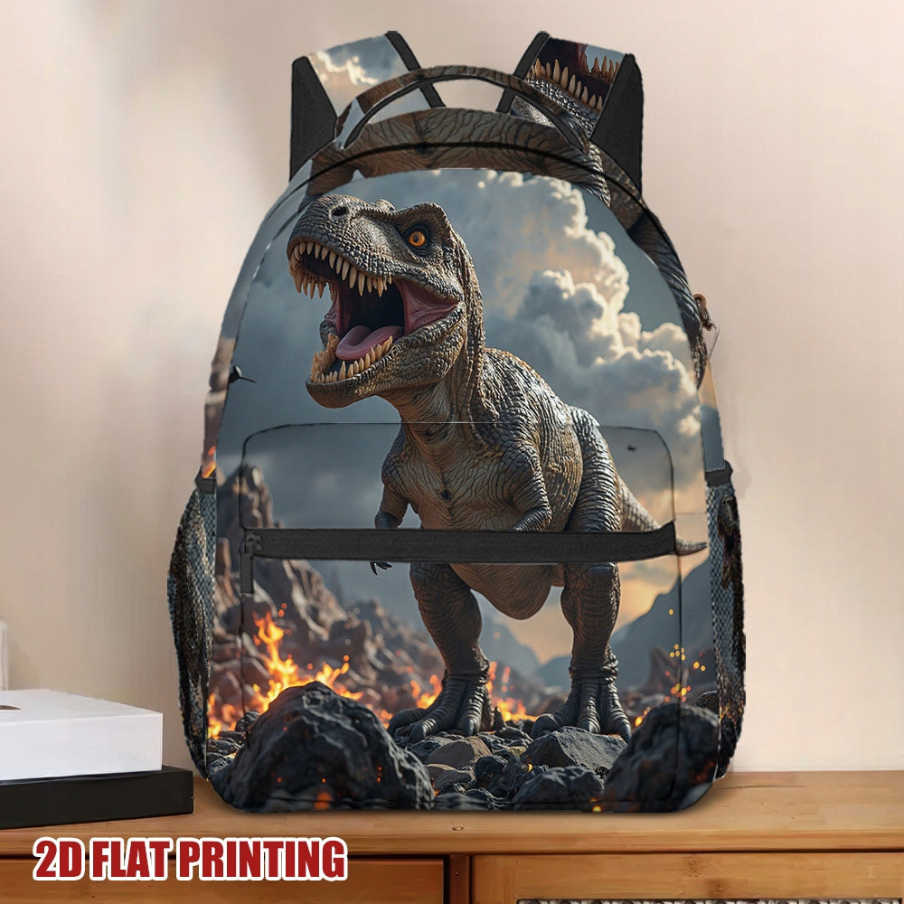 Teenager's Casual Backpack - Fiery T-Rex Roar Design