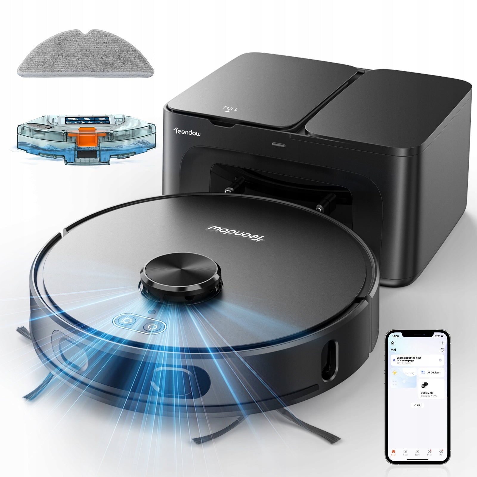 Teendow D65S MAX 6000pa Robot Vacuum Cleaner with Mop and LIDAR 3in1 Suction Power Packaging status original