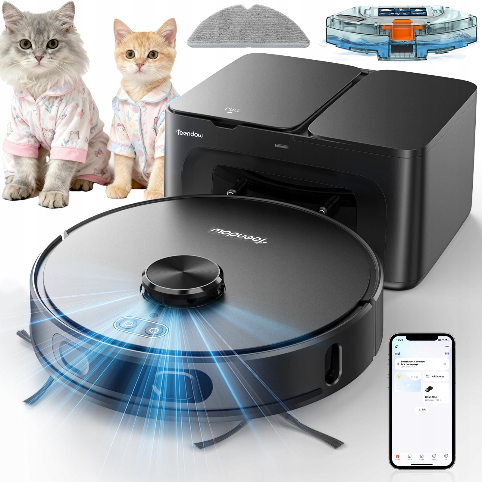 Teendow D65S MAX 6000pa Robot Vacuum Cleaner with Mop and LIDAR 3in1 Suction Power