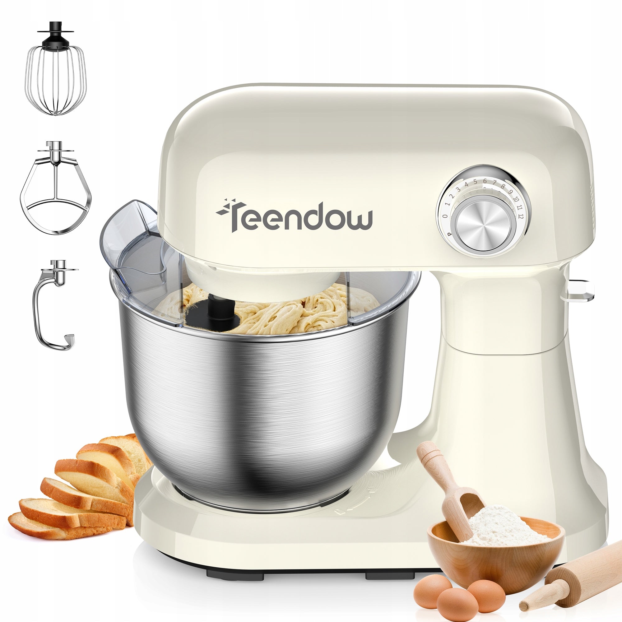 Teendow SM-B03C Food Processor Steel Bowl 5Qt 12 Speeds Beater