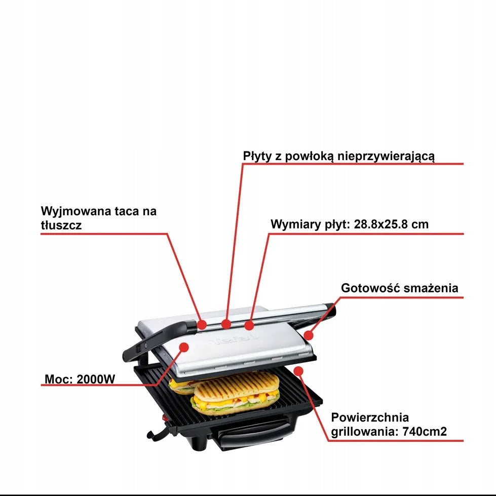 Tefal GC241D12 electric contact grill 2000W stainless steel 29x26cm Manufacturer code GC241D12