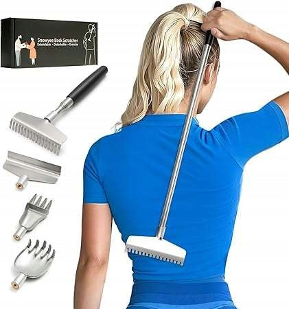 Telescopic Back Scratcher with Interchangeable Tips 4pcs Black Color