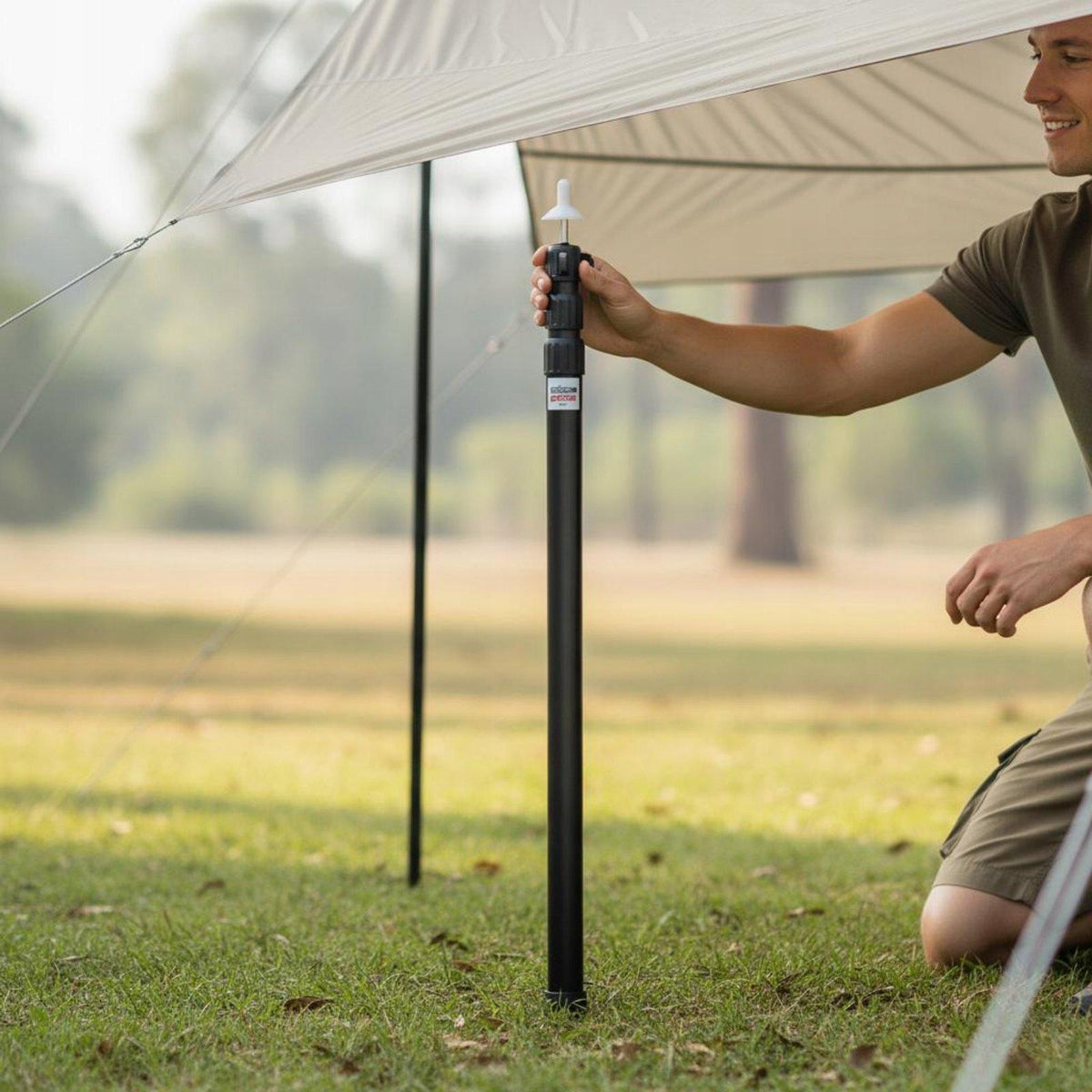 Telescopic Camping Pole Aluminum Tent Support Adjustable 2.3M Thick Red Packaging status original