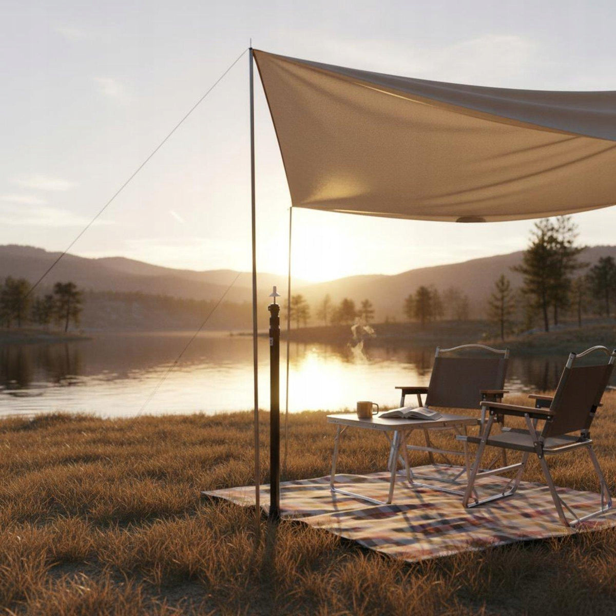 Telescopic Camping Pole Aluminum Tent Support Adjustable Height 2.3M Silver Packaging status original