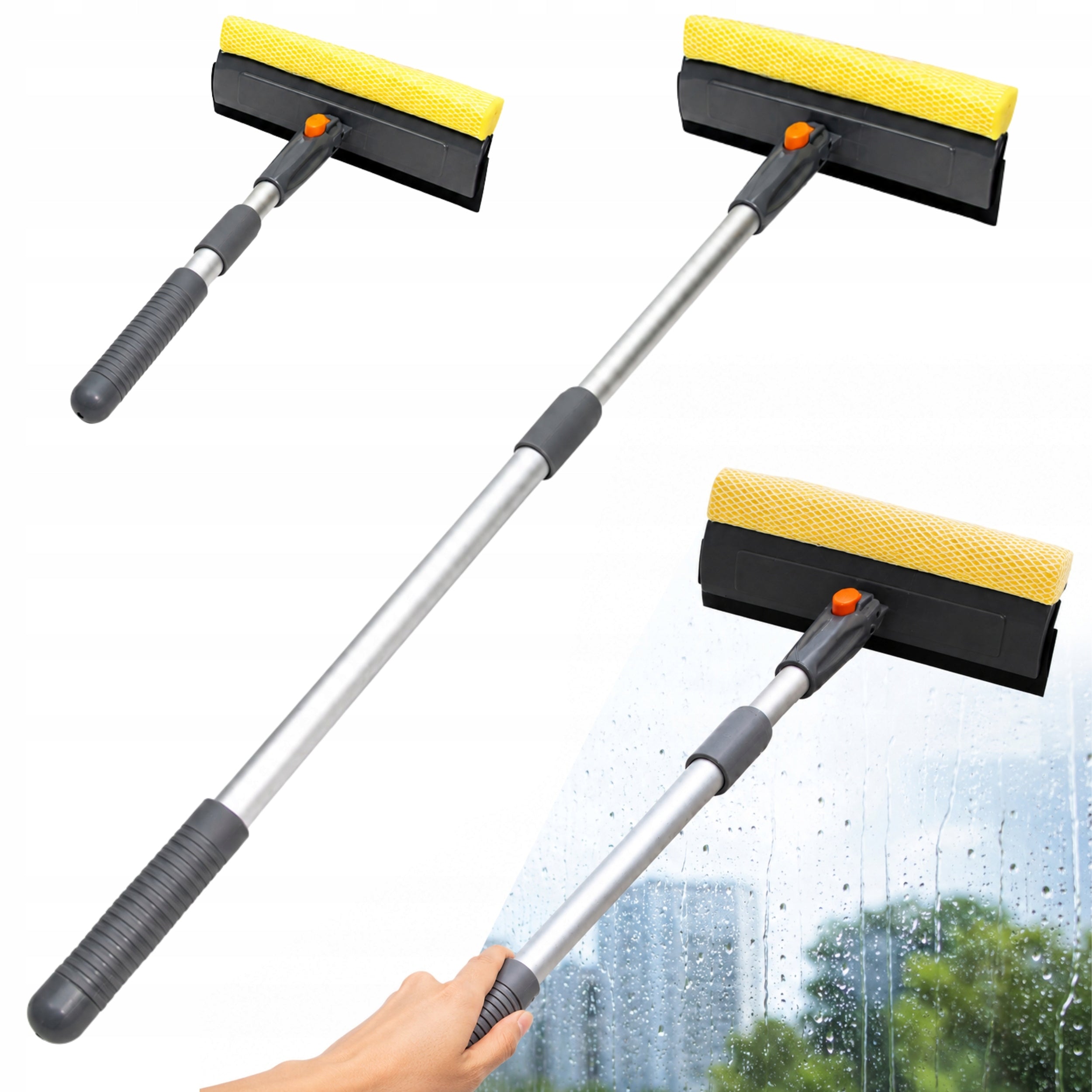 Telescopic Car Window Washer with Adjustable Angle and 2in1 Squeegee