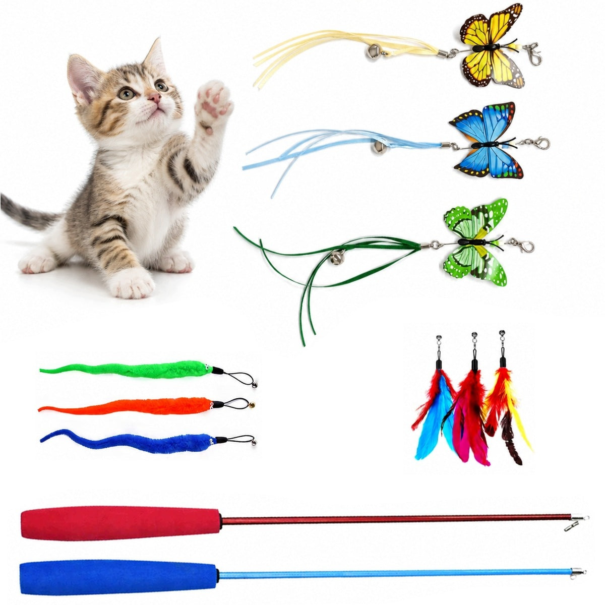 Telescopic Fishing Rod for Cat with 9 Interchangeable Tips Set