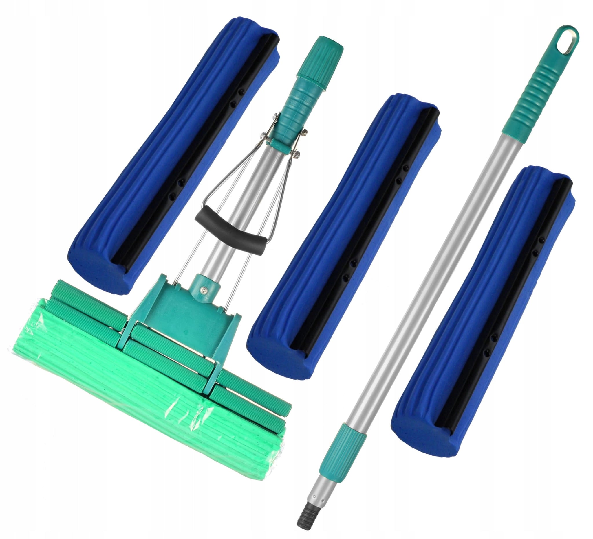 Telescopic Sponge Mop Set Green + 3 Sponge Stocks