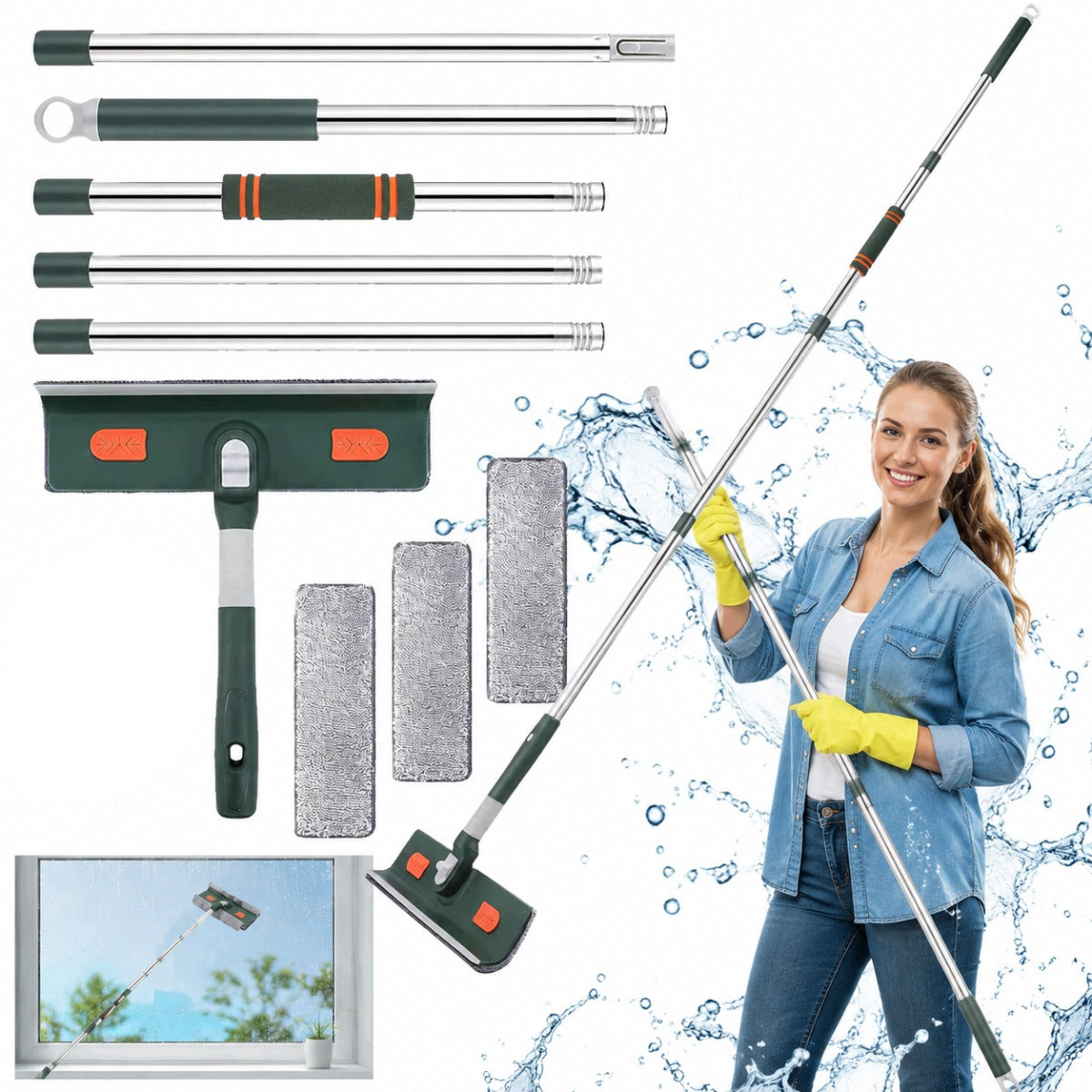 Telescopic Window Washer for Window Cleaning 3in1 Set Puller + Cleaner x3