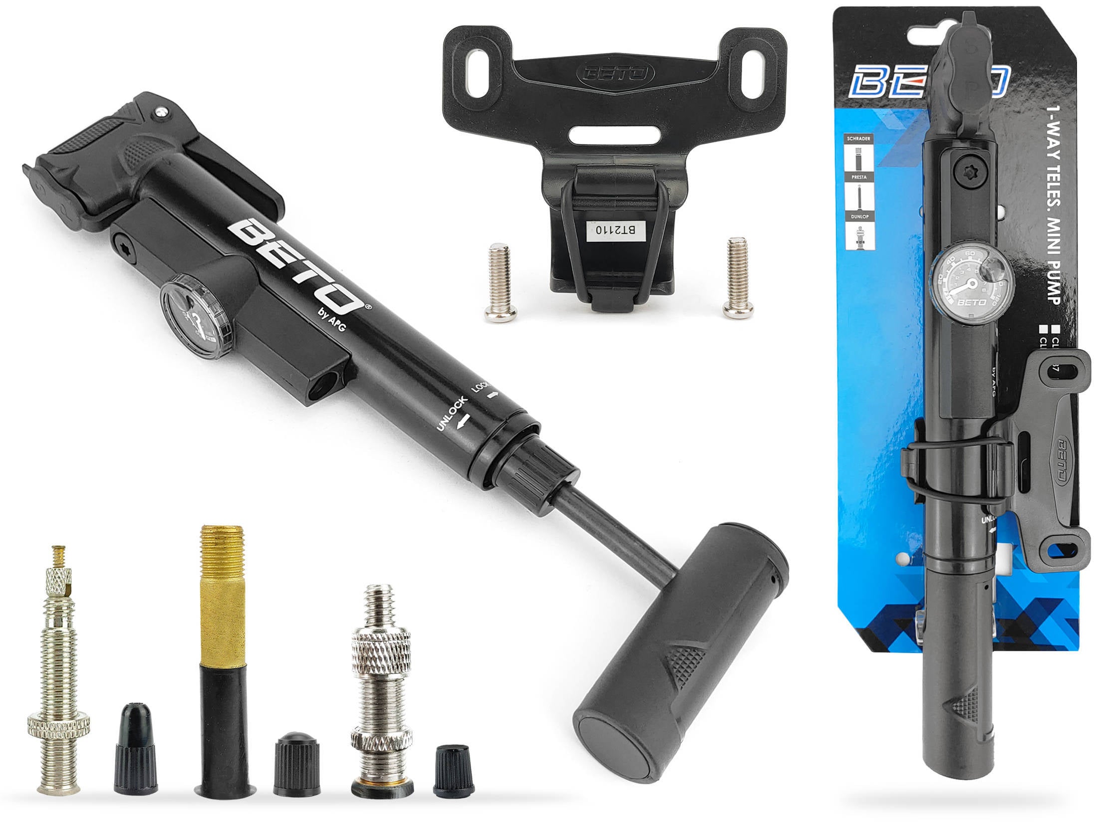 Telescopic bicycle pump with pressure gauge AV DV SV