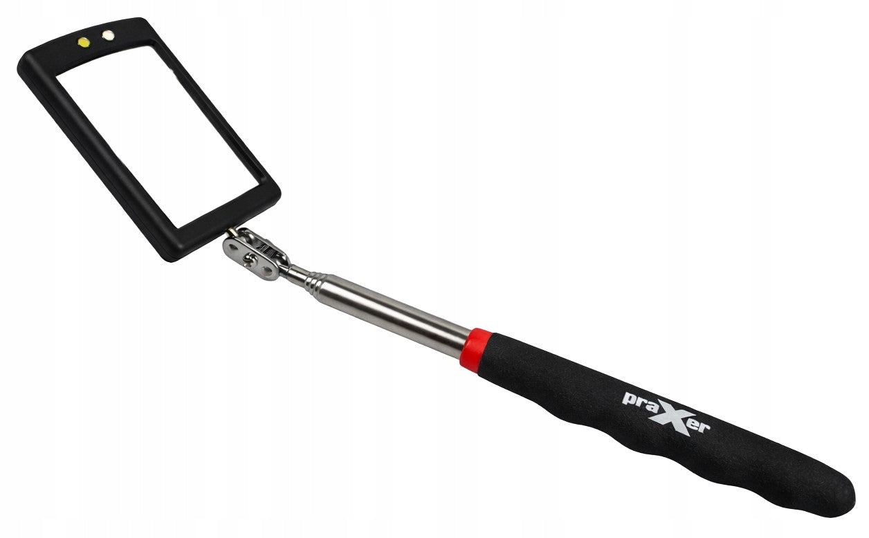 Telescopic inspection mirror with LED rectangle 52x83mm 876mm PRAXER