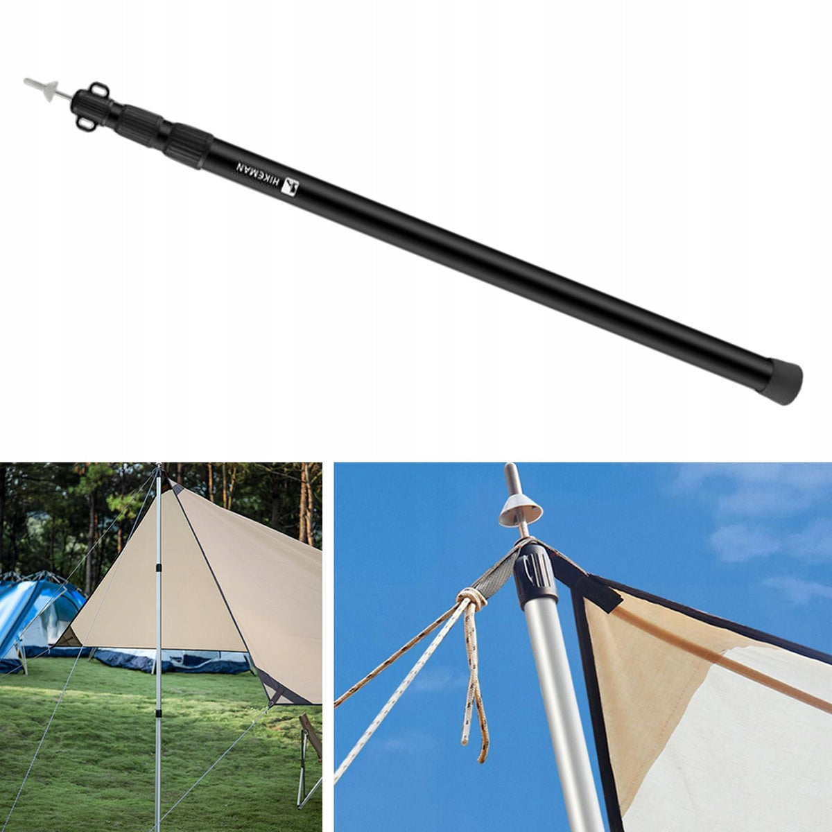 Telescoping Tarp Poles Rods Removable Awning Poles Adjustable cm 3.0m black