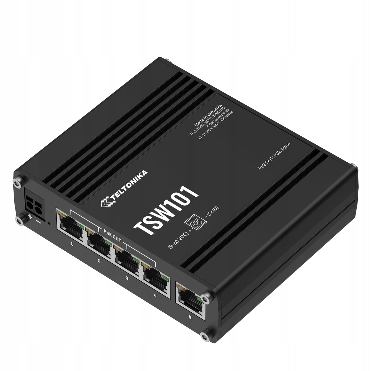 Teltonika TSW101 Switch - 5-Port Gigabit Ethernet, PoE+ Output (60W) Packaging status original