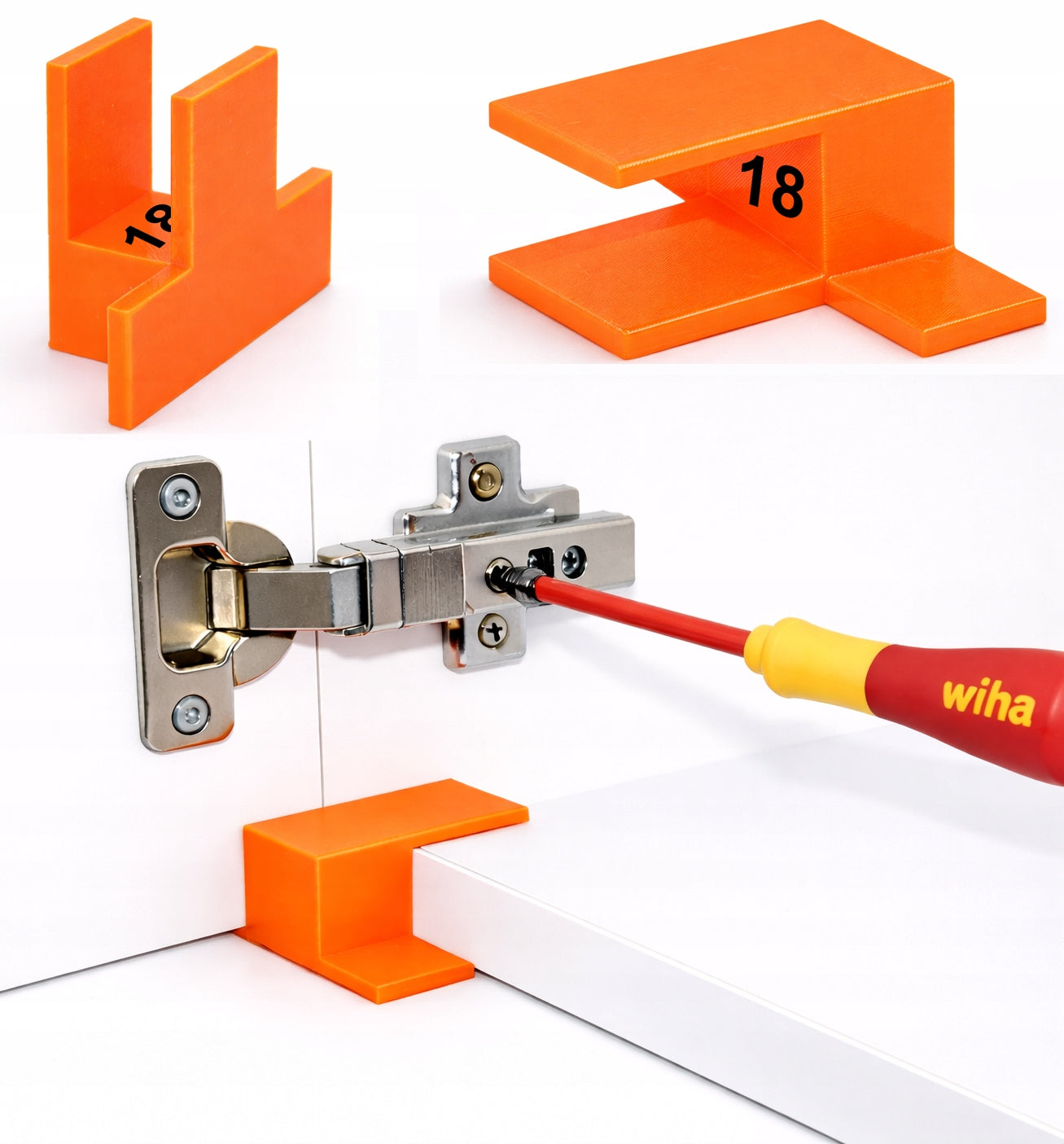 Template holder for mounting furniture fronts thickness 18mm, 0 mm outside the body