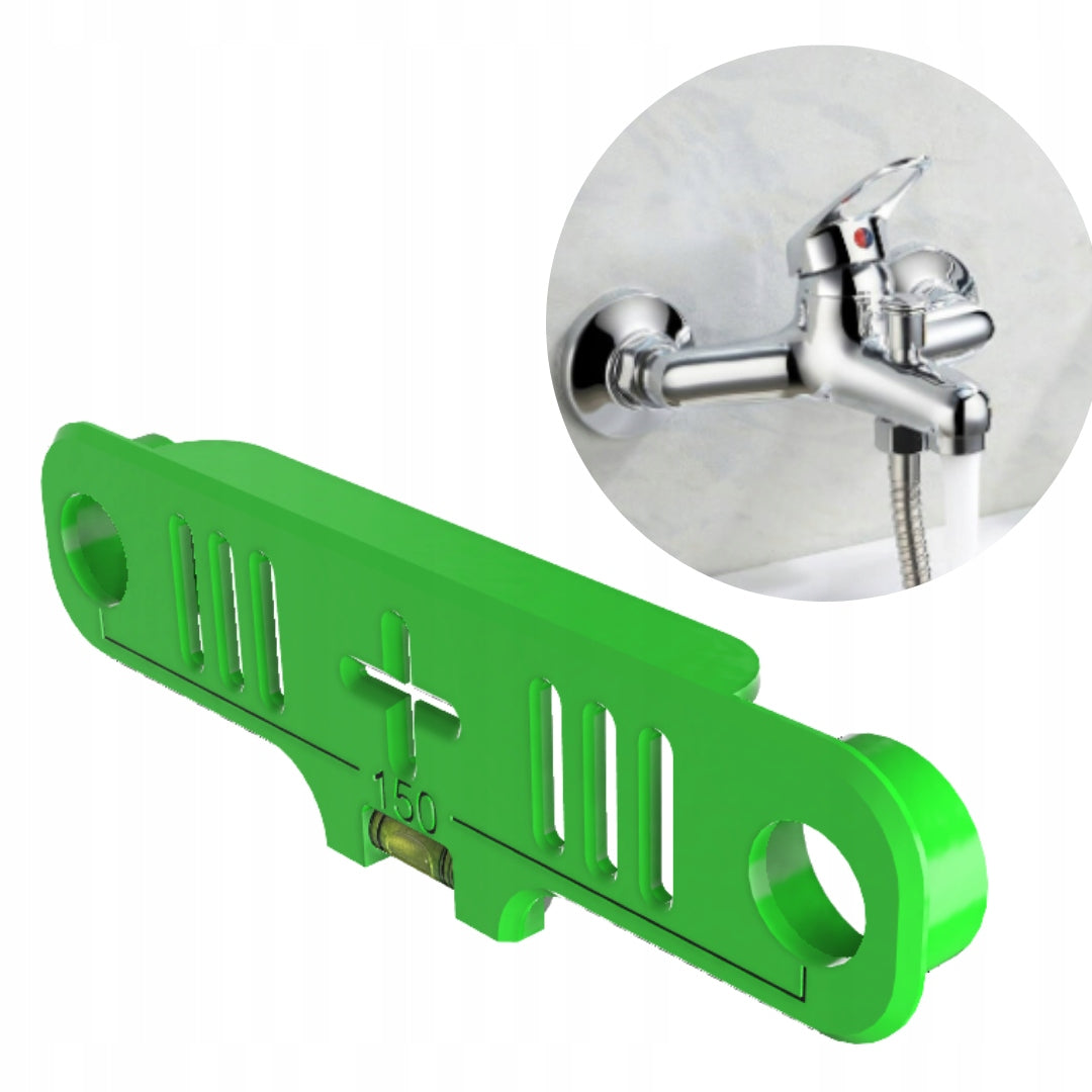 Template stencil for shower wall faucet cams with level