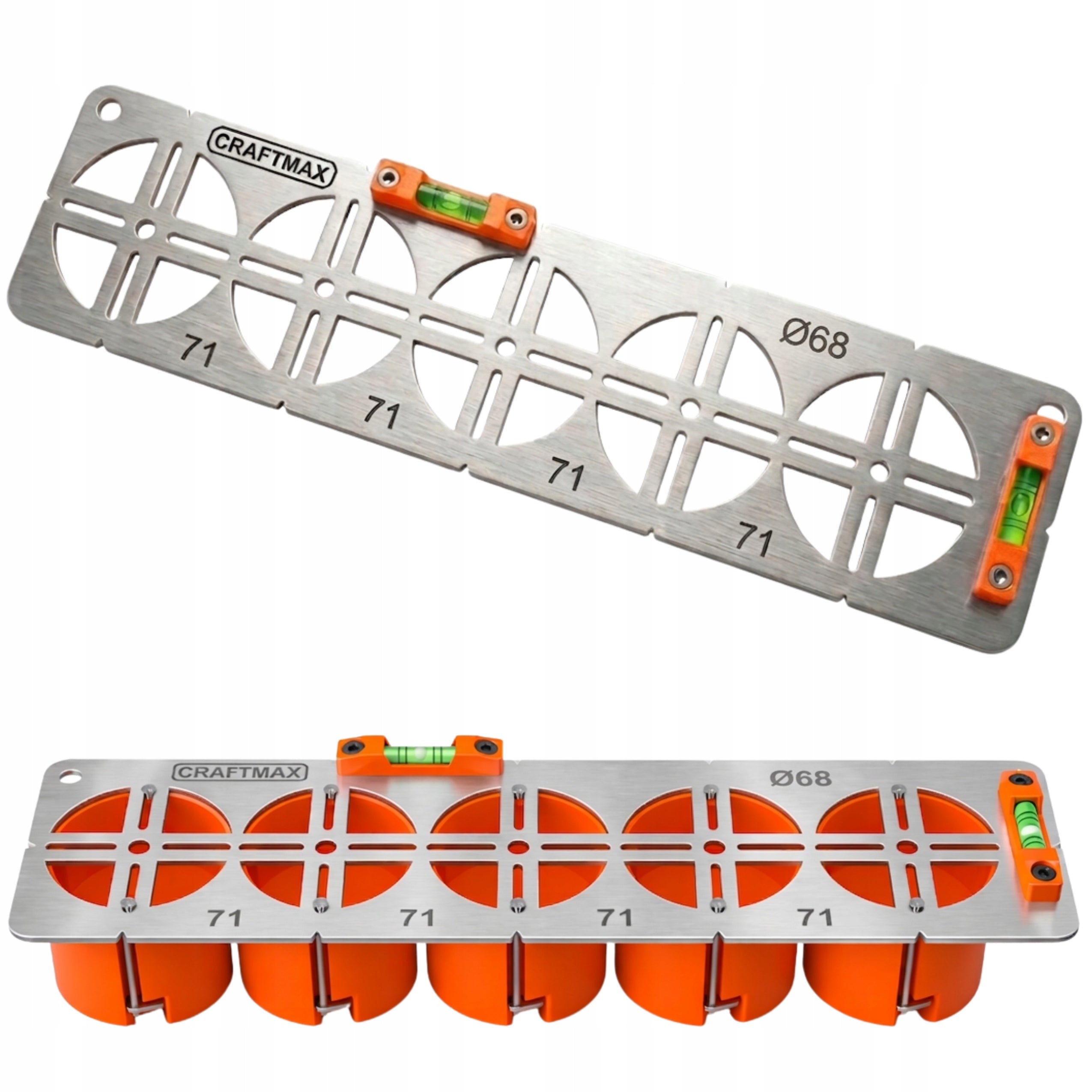 Template template for electric cans Ø68 spacing 71mm level 5P INOX