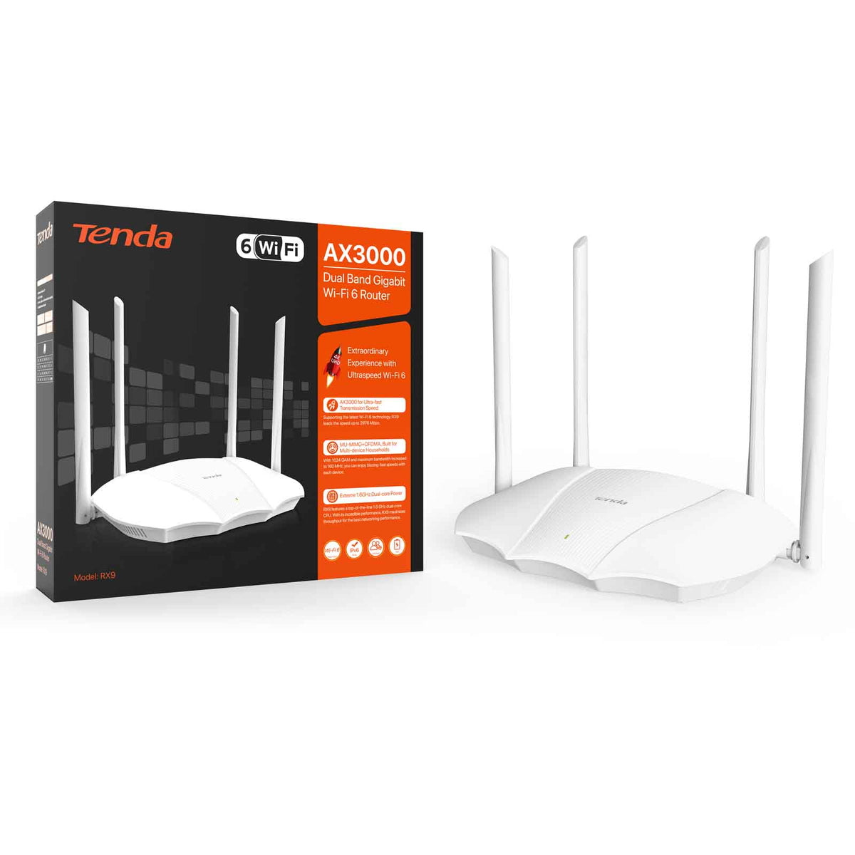 Tenda RX9 WiFi Router 6, AX3000, 2,4/5GHz, 4x6dBi