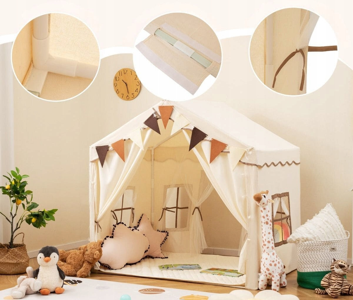Tent Cottage TIPI FOR HOME GARDEN ROOM PALACE FOR CHILDREN BEIGE LARGE Manufacturer code Namiot dla dzieci do domu pokoju Modebelle