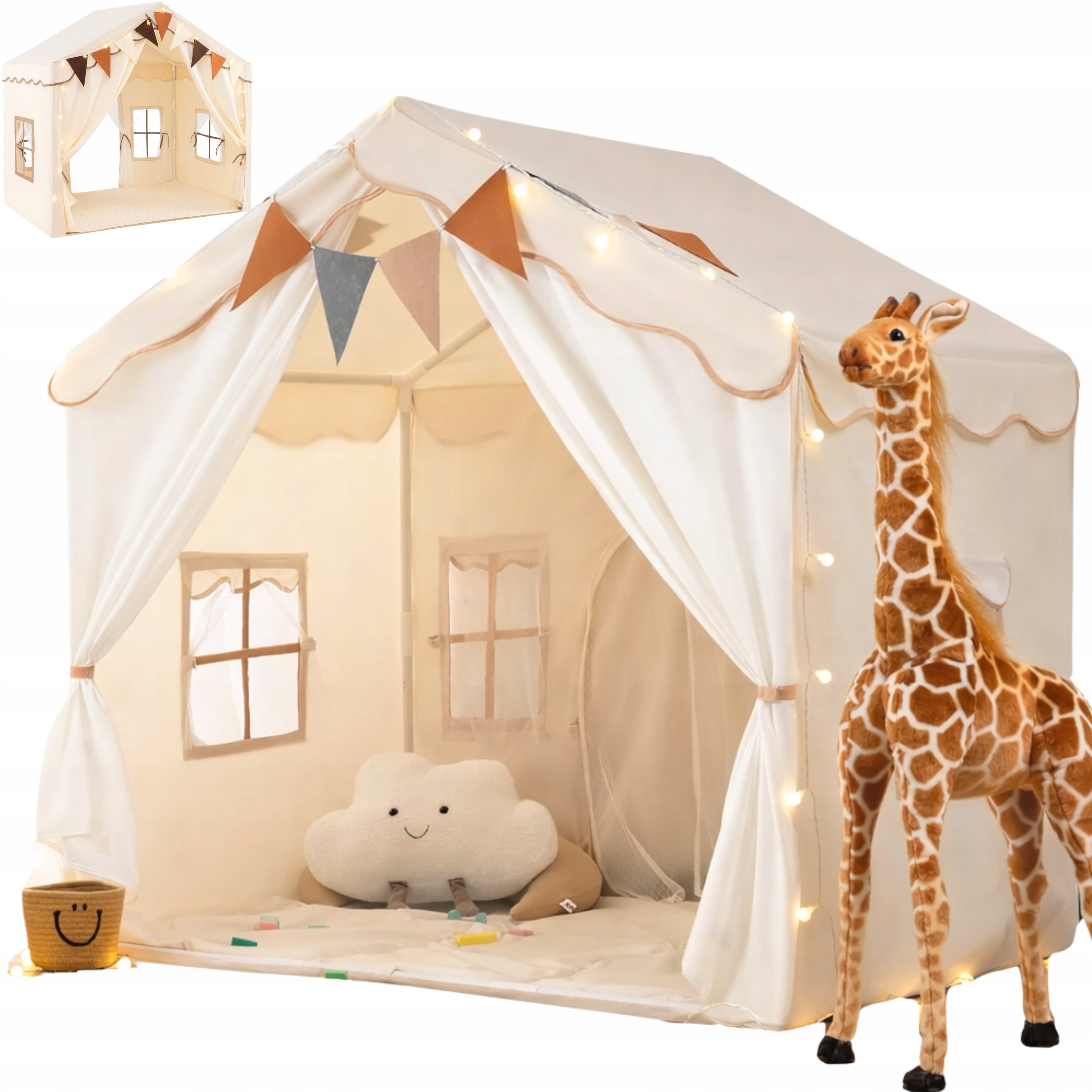Tent Cottage TIPI FOR HOME GARDEN ROOM PALACE FOR CHILDREN BEIGE LARGE