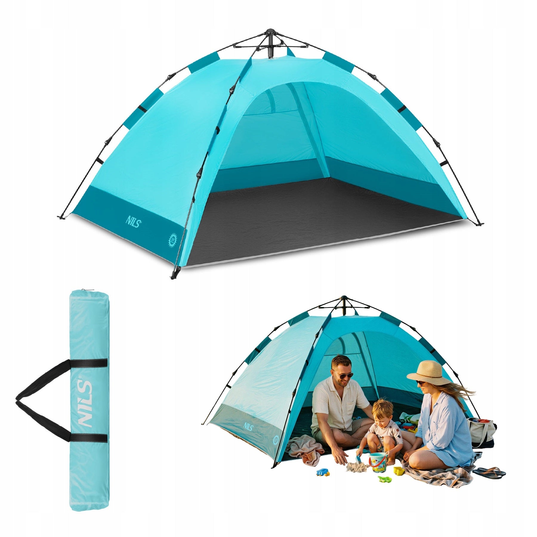 Tent Folding Automatically for beach camping 2 entrances 200x145x115cm NILS