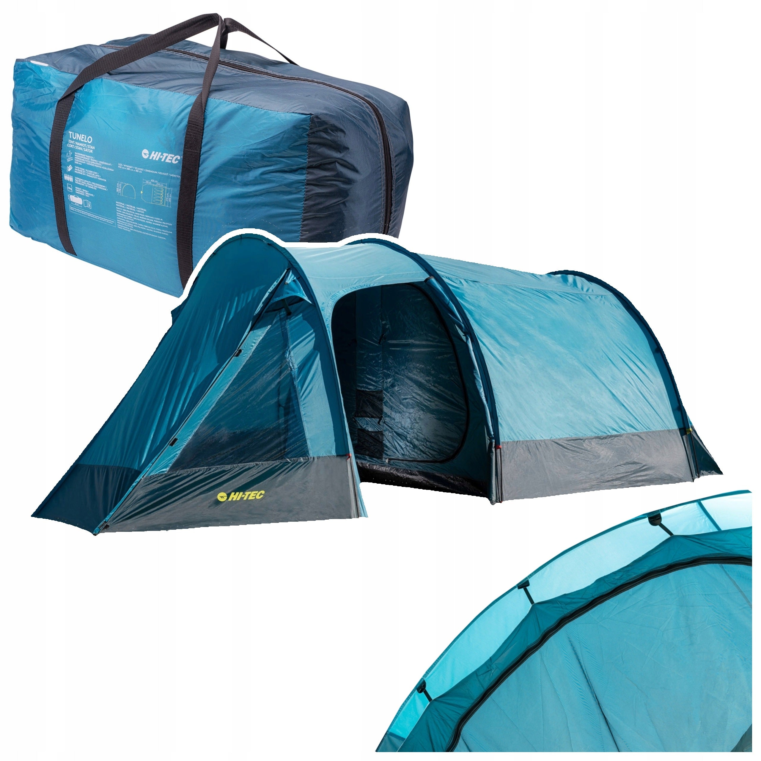 Tent HI-TEC Tunnel 5-person Blue Waterproof Vestibule Waterproof