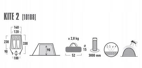Tent High Peak Kite 2 olive 10188 Type double layer (with flysheet)
