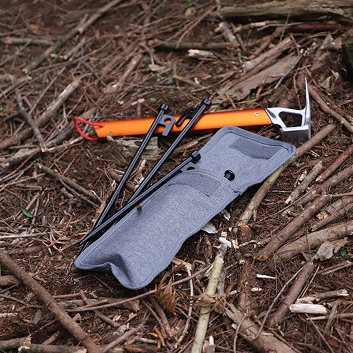 Tent Peg Storage Pouch Portable Zipper Tent Pole Holder Container Gray 20cm Packaging status original