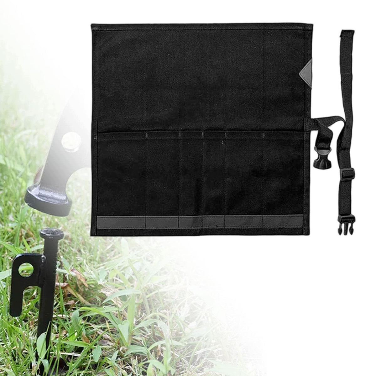 Tent Stakes Bag Large Capacity Multifunctional Roll Tool Pouch Ground Black