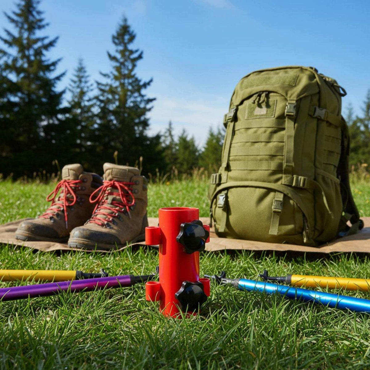 Tent Support Pole Adjustable Ground Anchor Universal Camping Tarp Orange Packaging status original