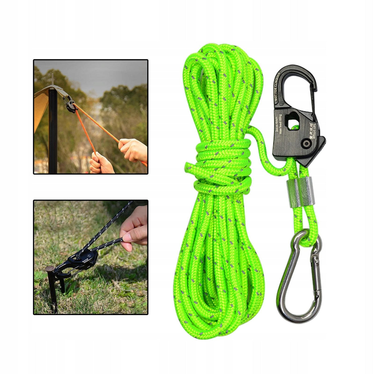 Tent Wind Rope Adjustable Pulley Ratchet Rope Hanger Portable Nylon Green