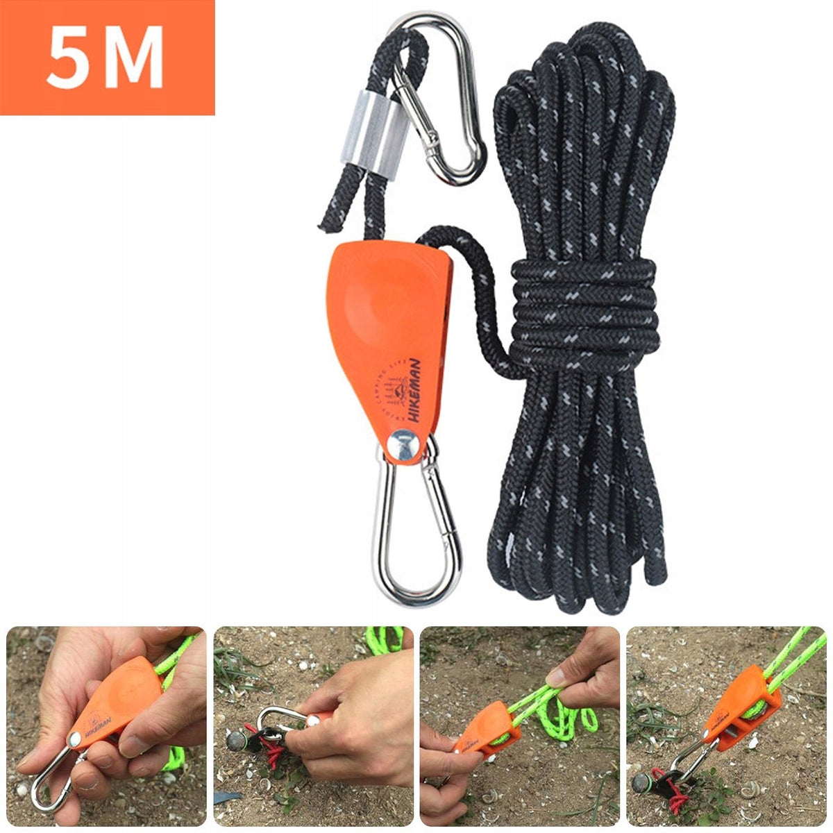 Tent Wind Rope Pulley Ratchet Reflective Grow Light Pulley 6mm 5m Black