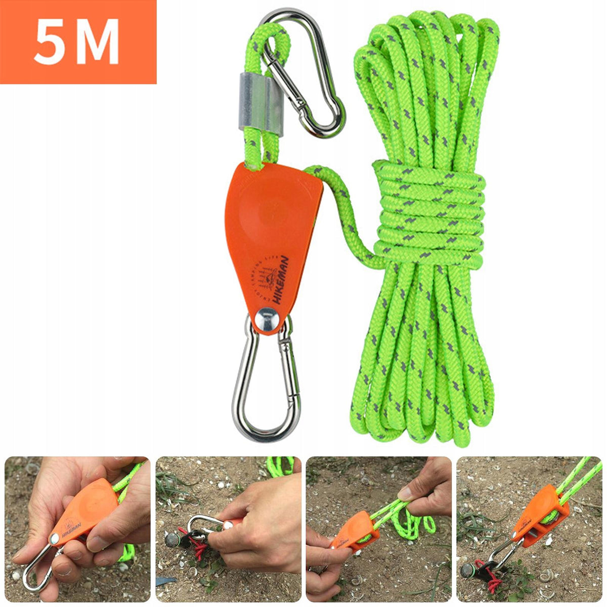 Tent Wind Rope Pulley Ratchet Reflective Grow Pulley 6mm 5m Light Green