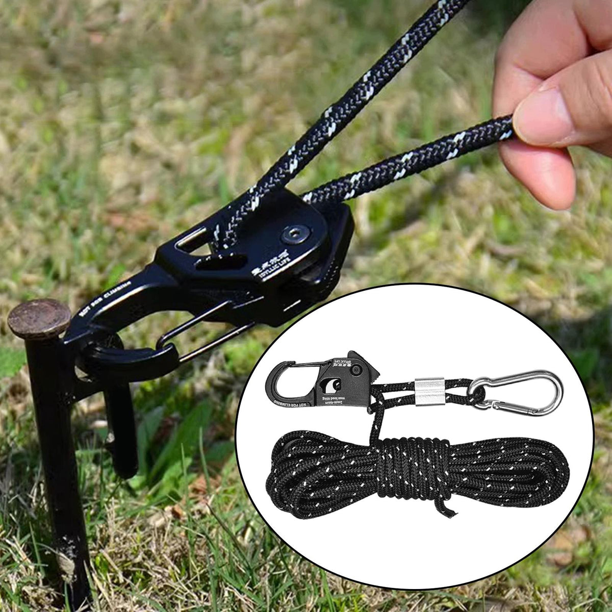 Tent Wind Rope Pulley Ratchet Rope Hanger Featuring Self Locking Black