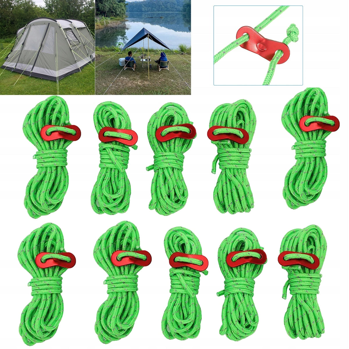 Tent pulls reflective cords with tensioner 10 pcs 4m