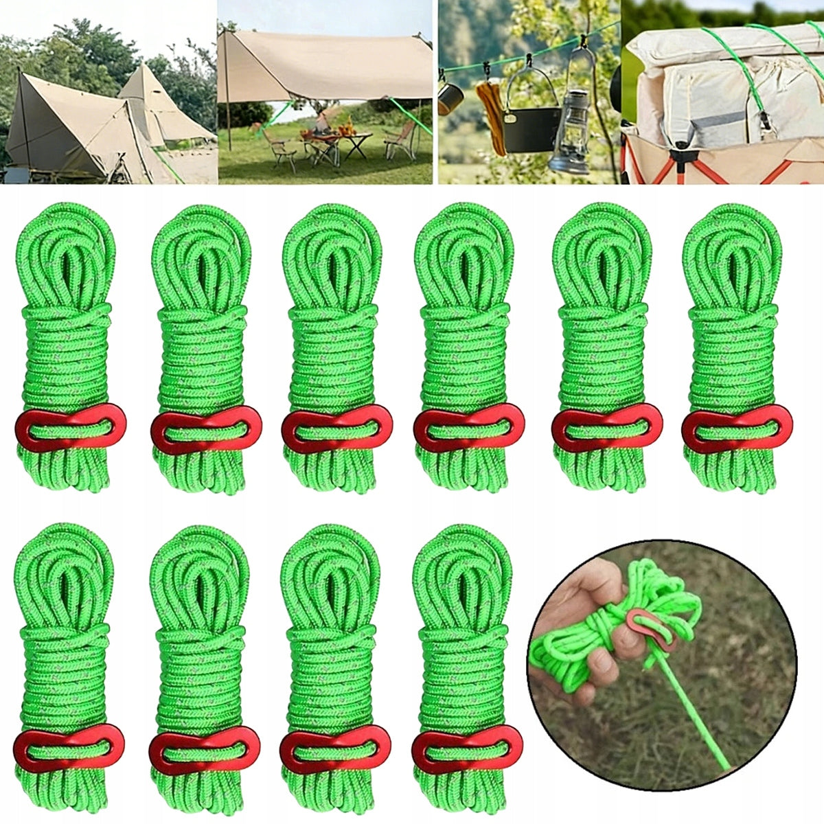 Tent pulls reflective cords with tensioner 10 pcs 4m