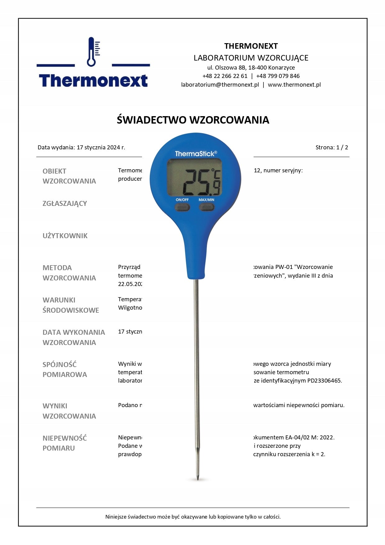 Thermometer mit Sonde ThermaStick ETI 810-405 IP66 