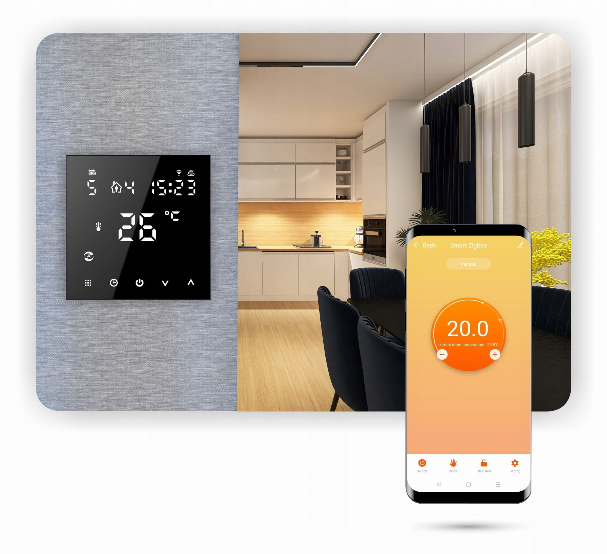 Raumthermostat Tuya 3A, schwarz 