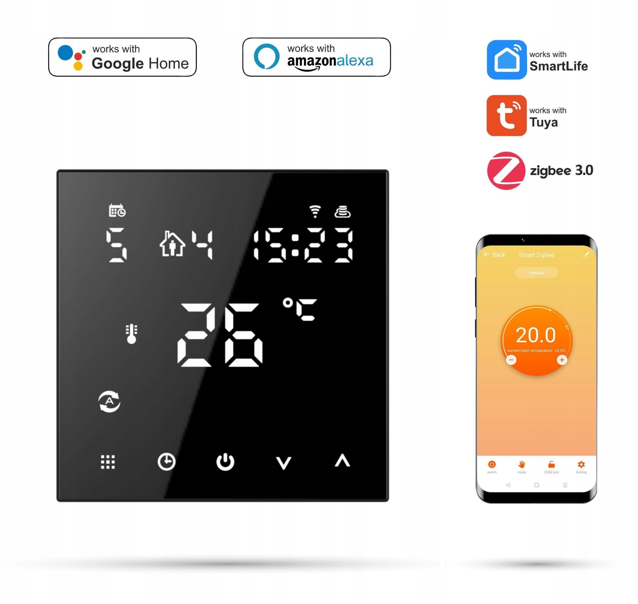 Raumthermostat Tuya 3A, schwarz 