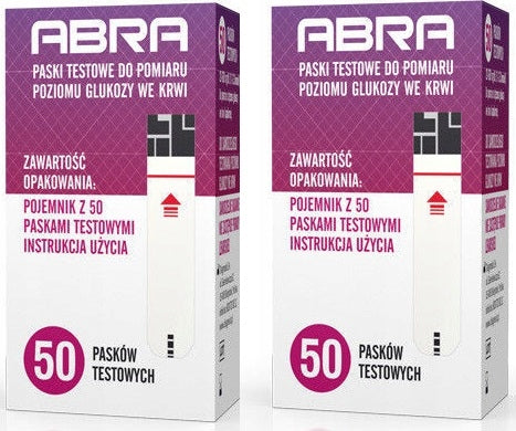 Test strips for glucose meter ABRA ==> 2 X 50 pieces - Measurement of glucose sugar