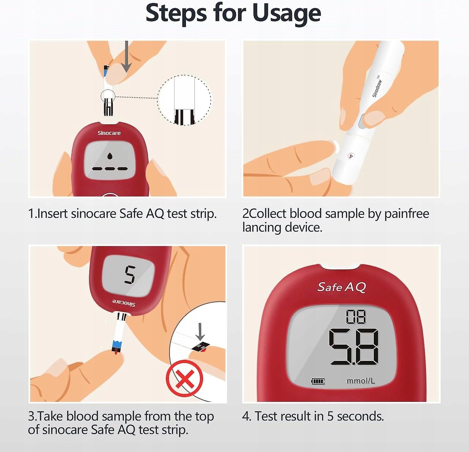 Test strips for glucose meter Sinocare Safe AQ Glucose monitor 50pcs Medical device yes
