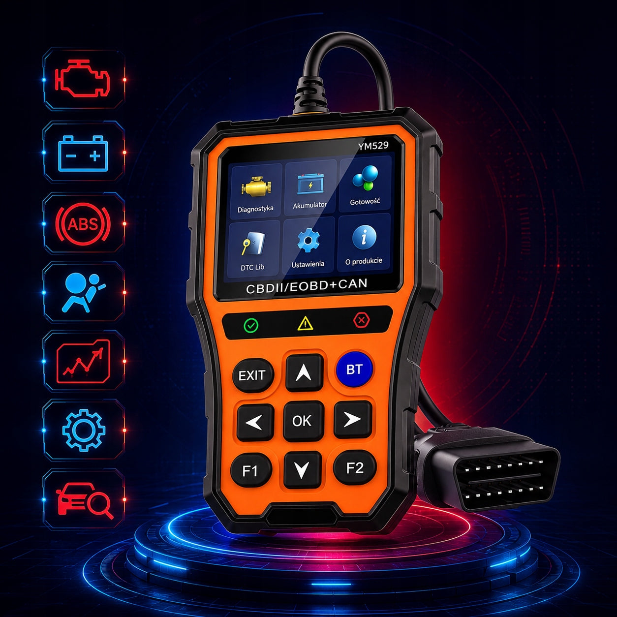 Tester Diagnostyczny OBD2 Skaner Błędów Bluetooth APP LCD Polski 12V Auto Brand QPLOVE