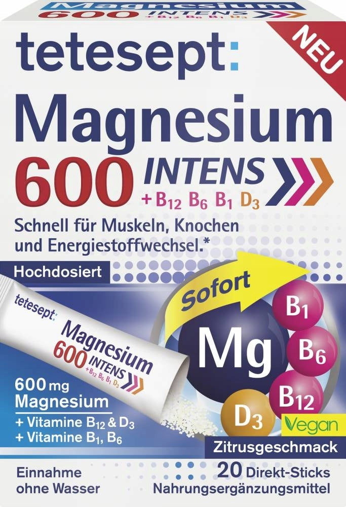 Tetesept Sachets Magnesium Vitamins Muscle Strengthening Stress 20pcs Germany
