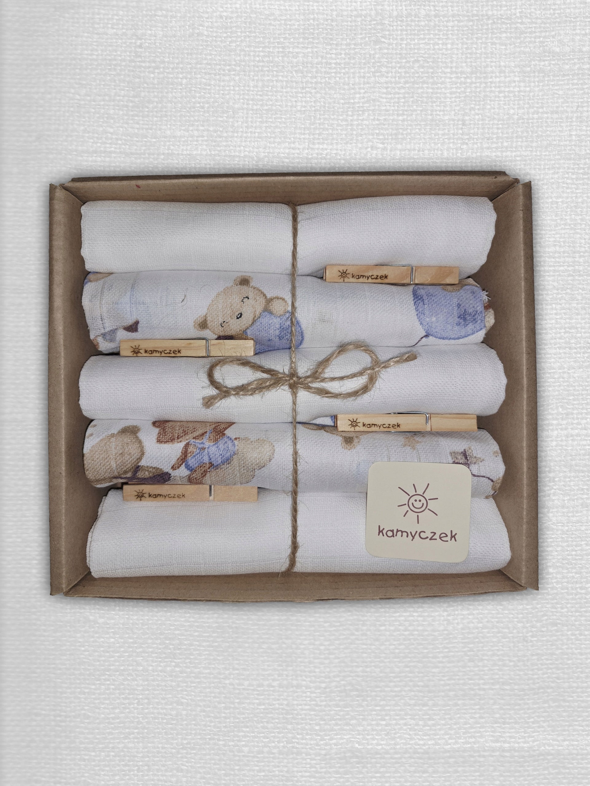 Tetra diapers KAMYCZEK 5pcs. white and colorful - soft set for children Packaging status original