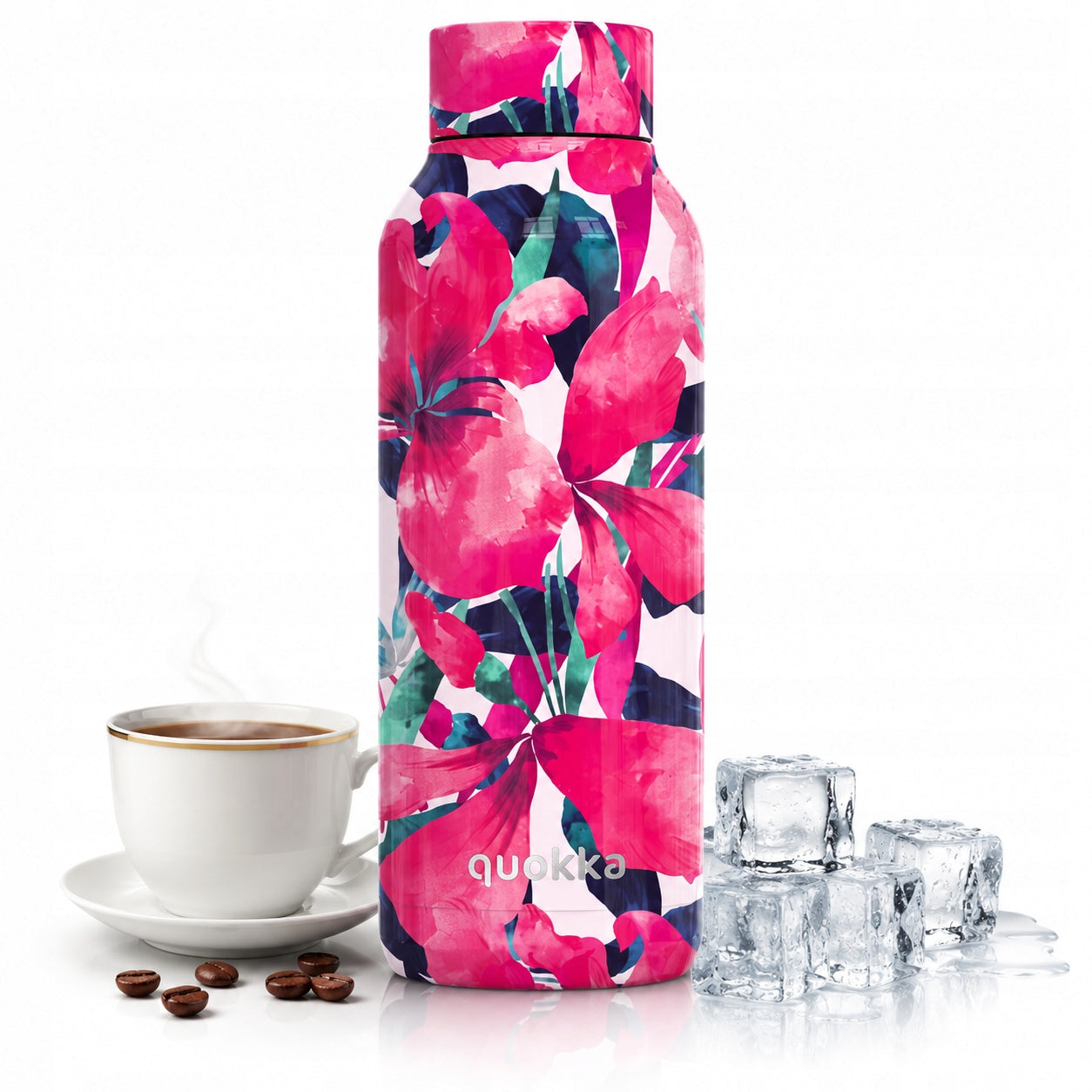 Thermal Bottle Quokka Solid Thermos for Tea BPA FREE Pink Bloom 510 ml
